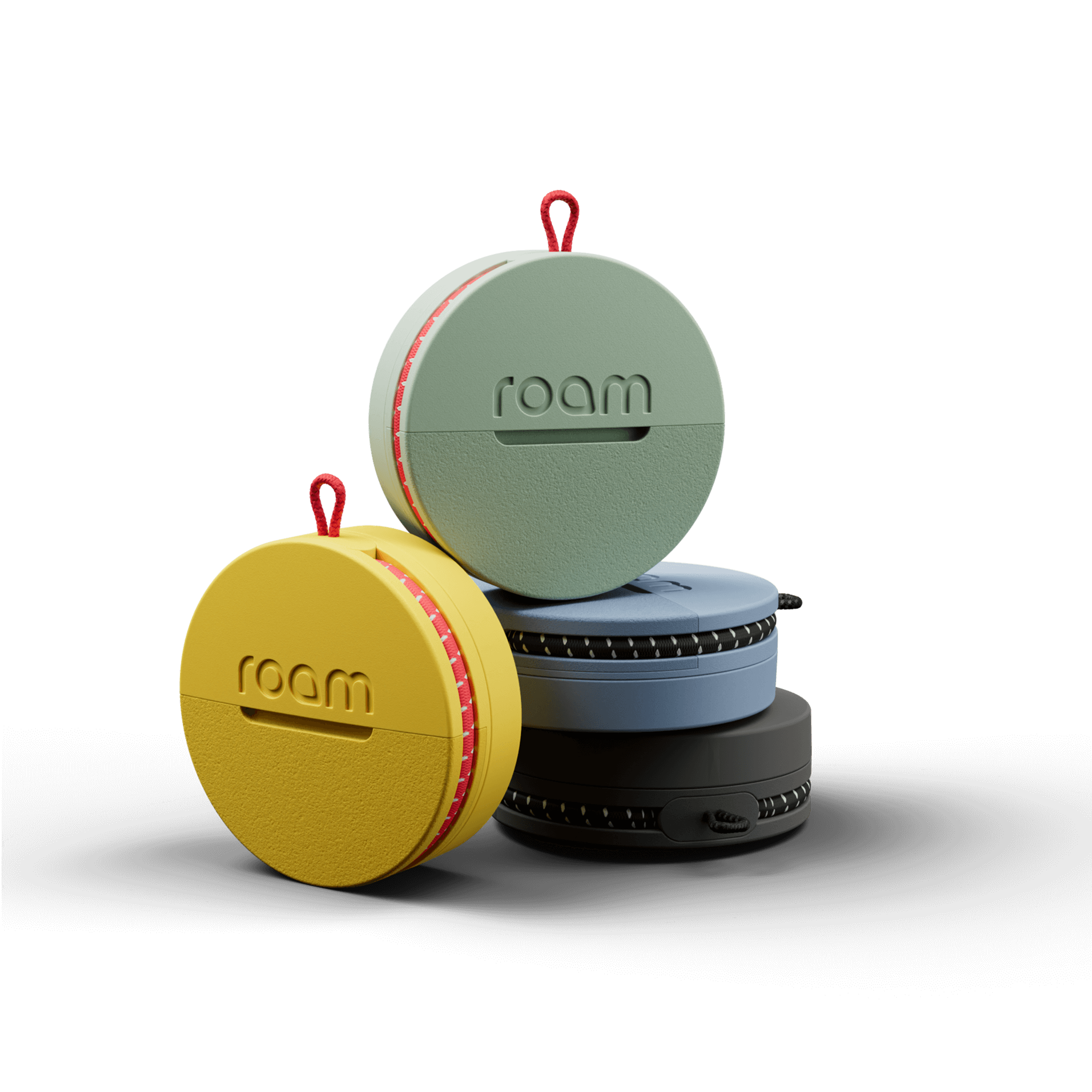 Roam tracker 4-Pack with blue, black, yellow, green, durable for families, global tracking.
